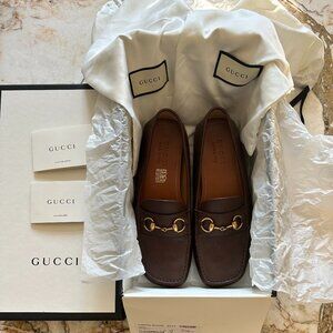 Gucci Hebron Calfskin Men's Horsebit Loafers UK 8.0 Light Brown